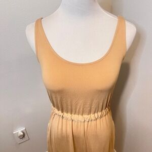 CREMEUX Women's Tan Sleeveless Maxi Dress Flowy Elastic Waist Tie Back Size S